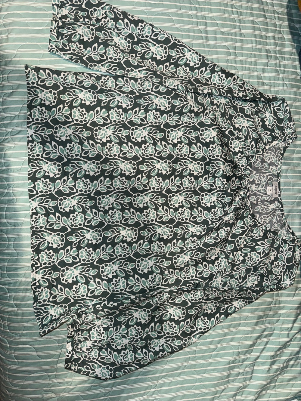 Floral Print Long Sleeve Blouse in Teal and White